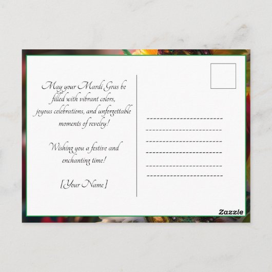 💚💜💛火災と金ゴールド：マルディグラススペクタクル ポストカード (裏面)