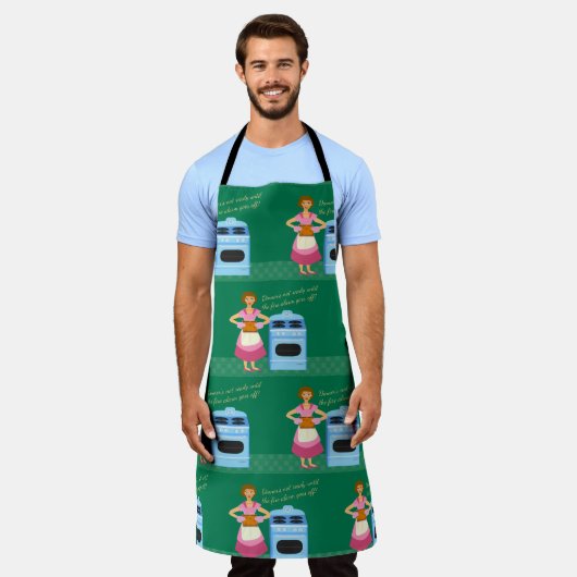 火災警報器はディナータイムキッチュのスローガンを意味する エプロン (着用した状態)