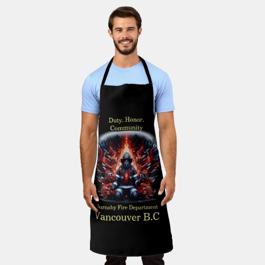 火炎とトラックの中で消防士を静める エプロン (着用した状態)