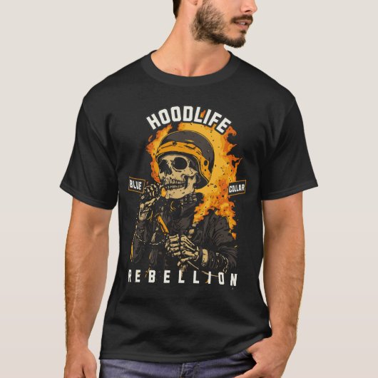 火炎のスケルトン溶接機 – HoodLife Welder Gift D Tシャツ (正面)