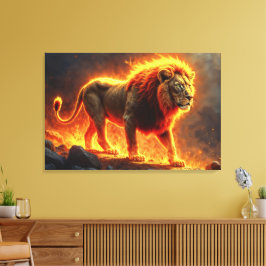 火炎のライオン火山の火災ファンタジー芸術 キャンバスプリント