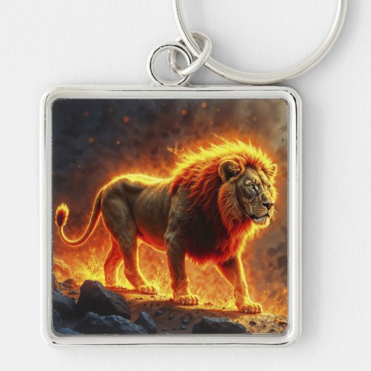 火炎のライオン火山の火災ファンタジー芸術 キーホルダー (正面)