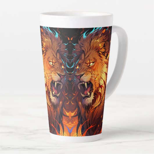 火炎の獅子鮮やかと自然要素 カフェラテマグ (右アングル)