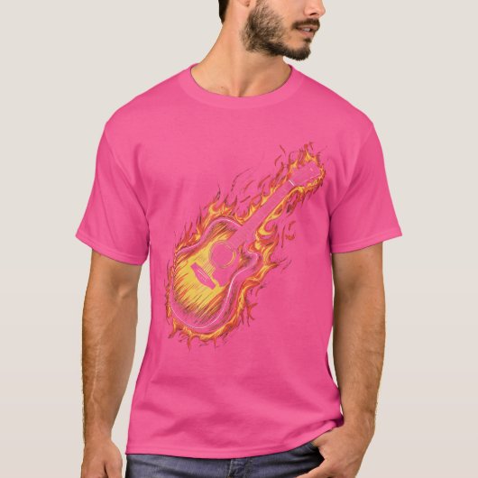 火炎を伴うアコースティックギター Tシャツ (正面)