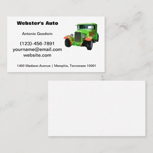 火炎クラシック名刺つきグリーン自動車 名刺 (正面/裏面)