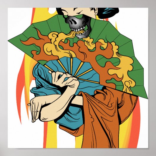 火炎ファイアスカル芸者プリント ポスター (正面)