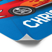 火炎少年の誕生日パーティーとホットレッドレースカー ポスター (角)