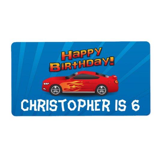 火炎少年の誕生日パーティーとホットレッドレースカー ラベル (正面)