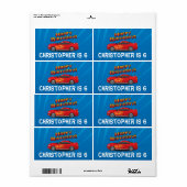 火炎少年の誕生日パーティーとホットレッドレースカー ラベル (フルシート)