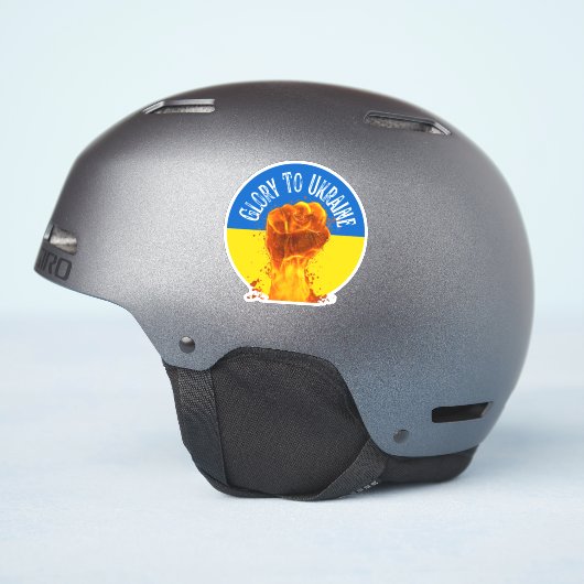 火炎拳ウクライナ国旗の抵抗支援ビニル シール (ヘルメット側面)