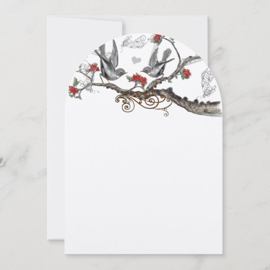 火炎赤グレーヴィンテージ鳥類の結婚式の日付を保存 招待状 (裏面)