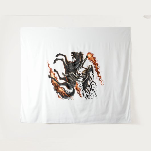 火炎馬に乗る馬のスケルトン馬 タペストリー (正面(横))