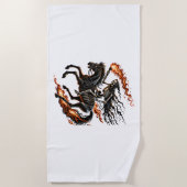 火炎馬に乗る馬のスケルトン馬 ビーチタオル (正面)