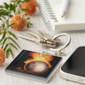 火球パターン野球の恋人の正方形のキーホルダー キーホルダー (正面右)