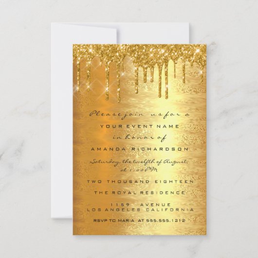 火花グリッター金ゴールドドライ結婚プのエレガント数 招待状 (正面)