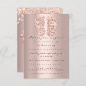 火花結晶ドリップバラ金ゴールドベビーシャワー足 招待状 (正面/裏面)