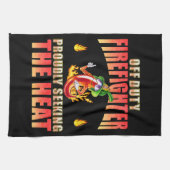 火誇りを持ったおもしろい消ボランティアチブラック キッチンタオル (横)