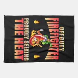 火誇りを持ったおもしろい消ボランティアチブラック キッチンタオル