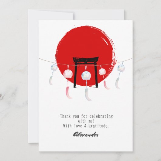 火鉢バースデーパーティー風鈴ふ日本のりん サンキューカード (正面)