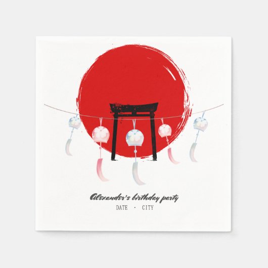 火鉢バースデーパーティー風鈴ふ日本のりん スタンダードカクテルナプキン (正面)
