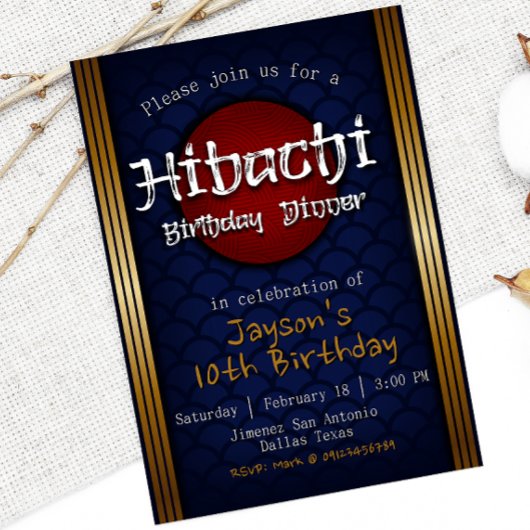 火鉢誕生日ディナー – 青 招待状