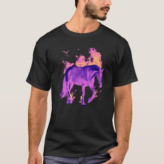 火馬に紫色の馬のカッコいい動物の写真グラフ Tシャツ (正面)