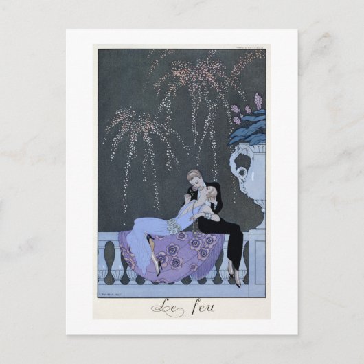 火、パウによる「フェテス・ガランテス」のイラストレーション ポストカード (正面)