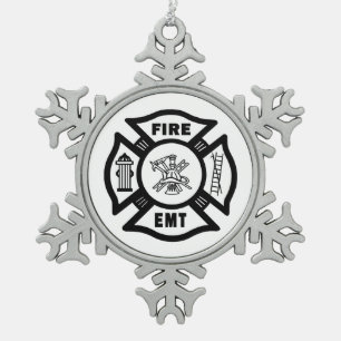 火Dept EMT スノーフレークピューターオーナメント