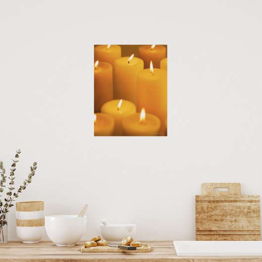灯りがついたロウソクの静物詩 ポスター (キッチン)