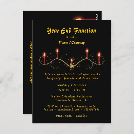 灯り付きろうそく「年末」パーティーお祝い ポストカード (正面/裏面)