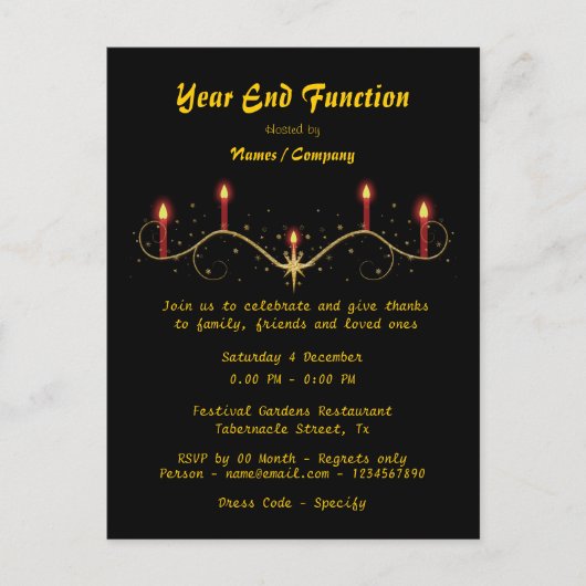 灯り付きろうそく「年末」パーティーお祝い ポストカード (正面)