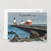 灯台および船、ダルースミネソタ ポストカード (正面/裏面)