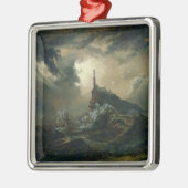 灯台が付いている嵐の海 メタルオーナメント (左)