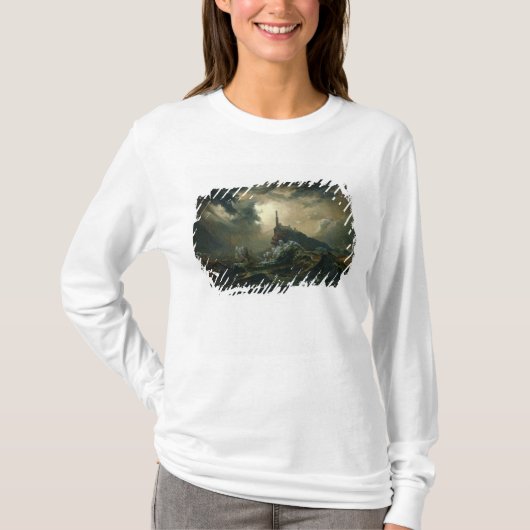 灯台が付いている嵐の海 Tシャツ (正面)
