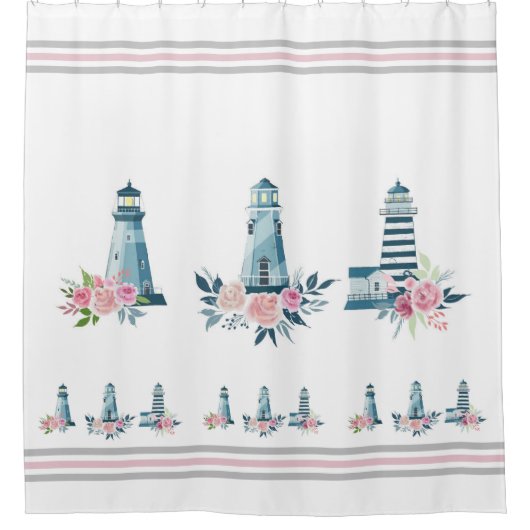 灯台とバラ シャワーカーテン (正面)