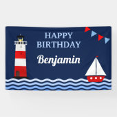 灯台とヨットの航海をテーマにした誕生日パーティー 横断幕 (横)