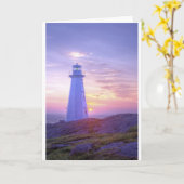 灯台と夕日 カード (黄色い花)