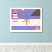 灯台と帆船の情景のラッピングされたキャンバス キャンバスプリント (インサイチュ (ウッドフロア))