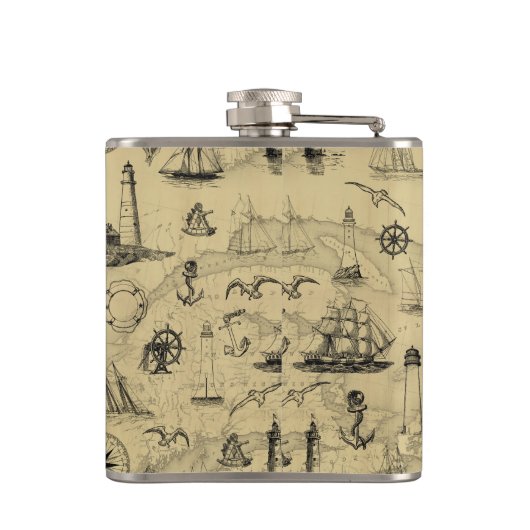 灯台と帆船の航海のヴィンテージ フラスク (裏面)