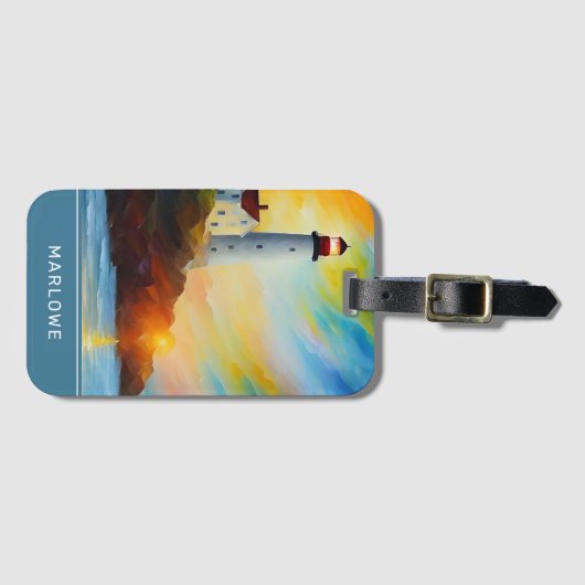 灯台と海岸線パーソナライズされた名 ラゲッジタグ (正面横)