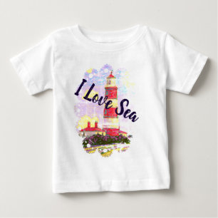 灯台と貝で海が大好き ベビーTシャツ