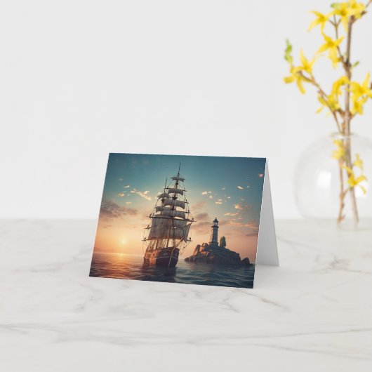 灯台と高層の船札 カード (黄色い花)