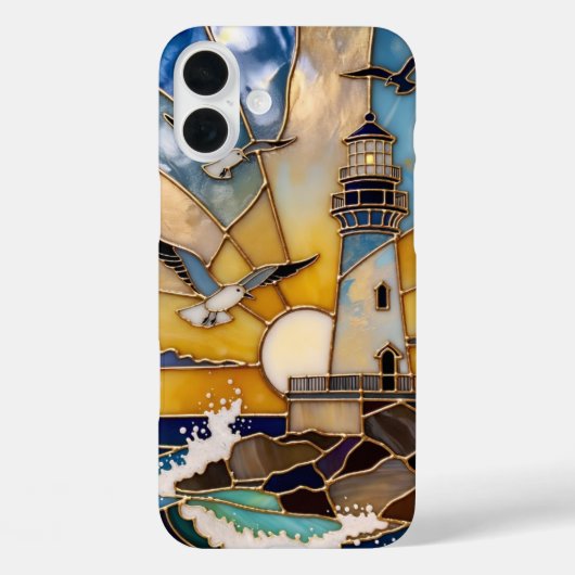 灯台のあるビーチのiPhoneケース 夕焼け 波 鳥 Case-Mate iPhoneケース (裏面)