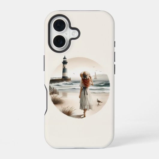 灯台のそばの海岸散歩 iPhone 16ケース (裏面)