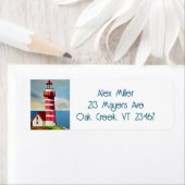 灯台のイラストレーション赤と白海 ラベル (インサイチュ)