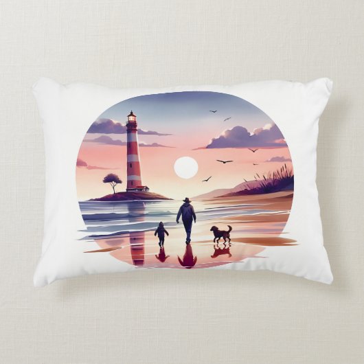 灯台の夕焼け海岸シーン アクセントクッション (正面)