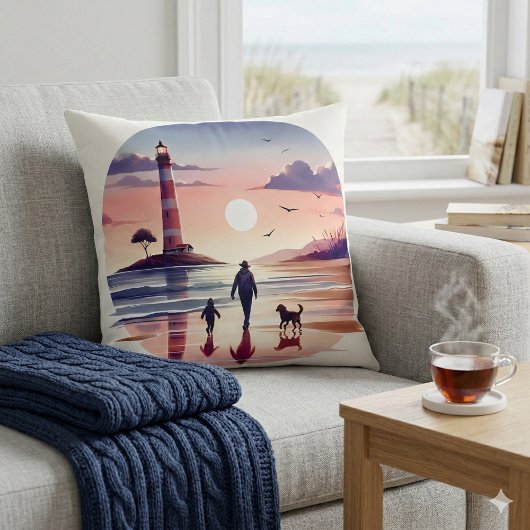 灯台の夕焼け海岸シーン クッション