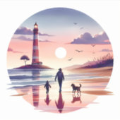 灯台の夕焼け海岸シーン シール (正面)