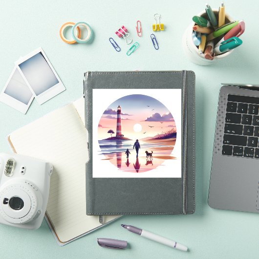 灯台の夕焼け海岸シーン シール (iPadカバー)