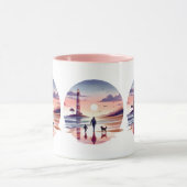 灯台の夕焼け海岸シーン マグカップ (中央)